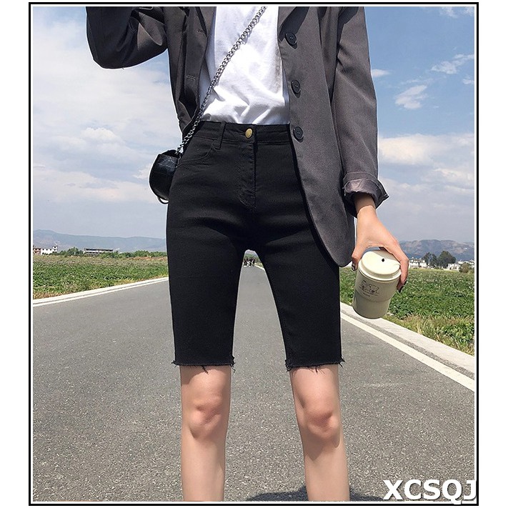 quần NGỐ MÀU ĐEN - TRẮNG TUA LAI quần short jean ngố SN-T334-010