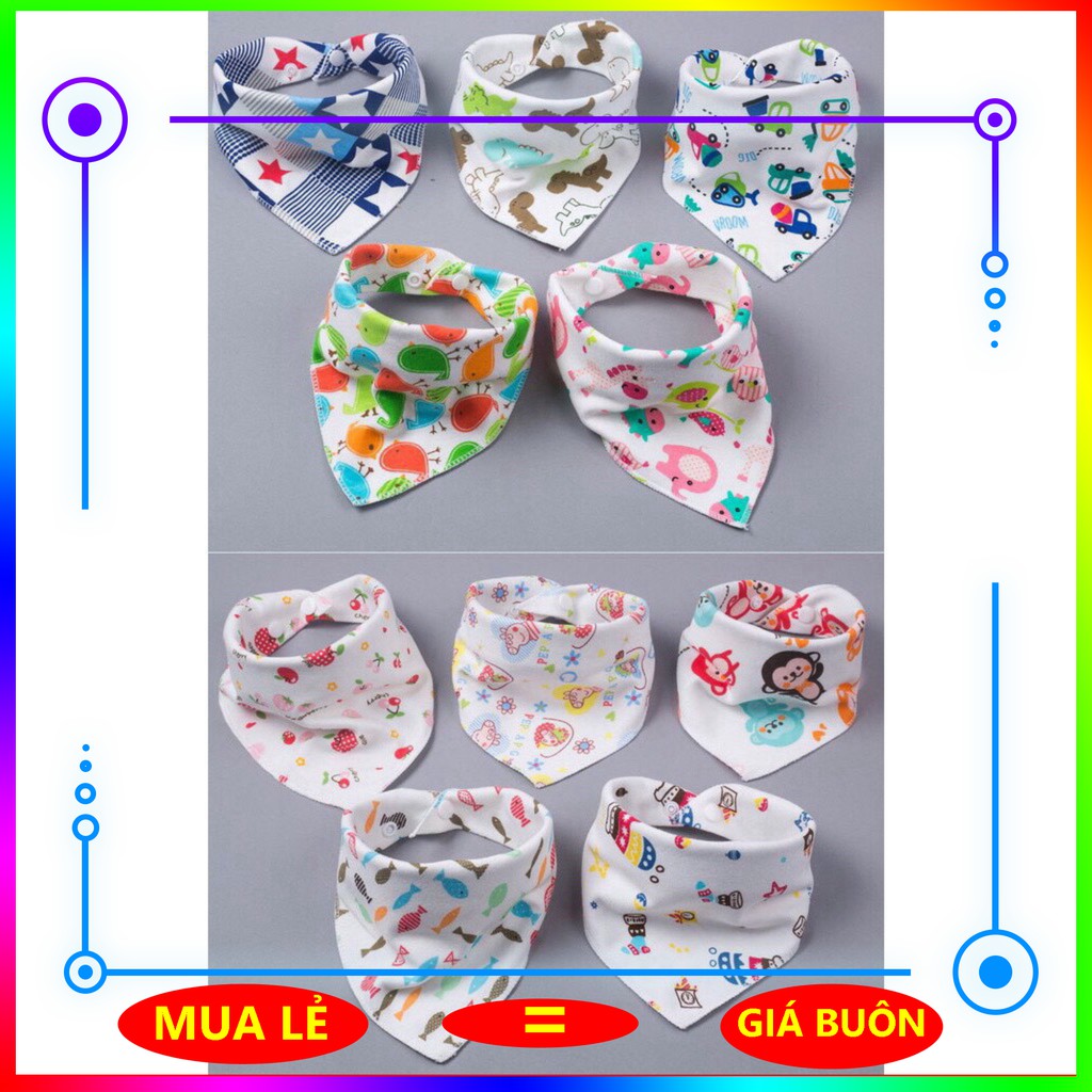 khăn yếm tam giác cotton có cúc bấm cho bé, yếm trẻ em sơ sinh bé trai, gái 2 lớp quàng cổ