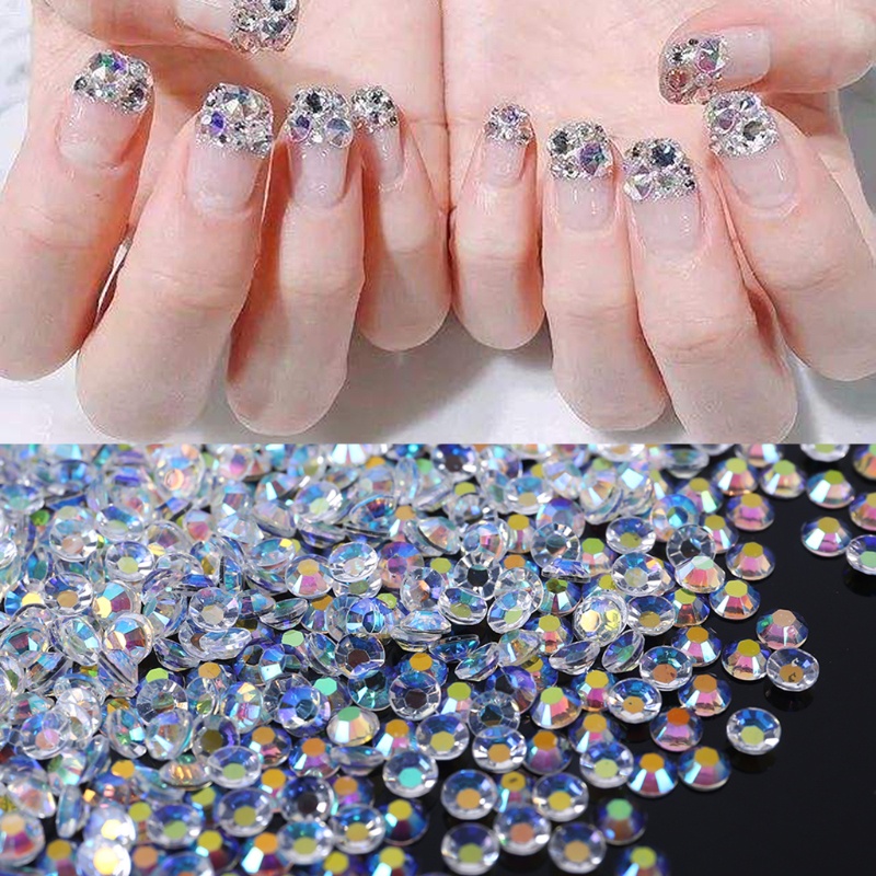 Set 5000 viên đá tròn đáy phẳng màu trắng gradient dùng trang trí móng tay/ quần áo/ giày dép/ túi xách/ điện thoại