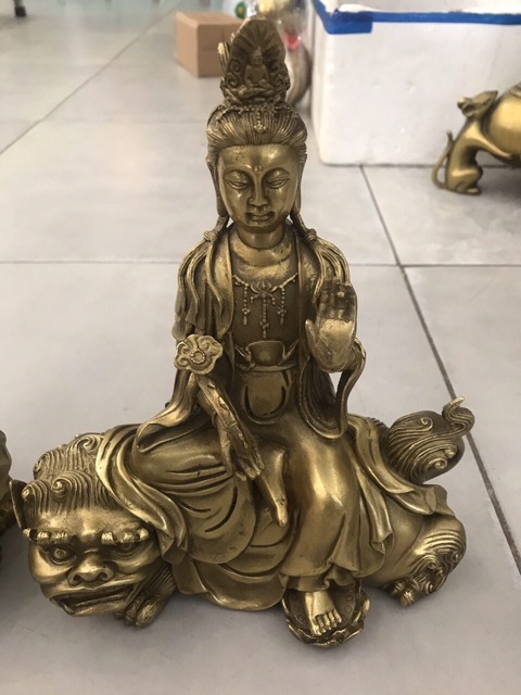 Văn Thù Phổ Hiền Bồ Tát cao 24cm Bằng đồng