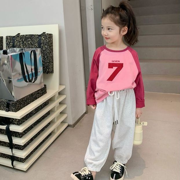 [Babycat] Hàng Có Sẵn Áo Thun Cotton Tay Dài Màu Tương Phản Phong Cách Hàn Quốc Nhật Bản Thời Trang Mùa Thu Kích Thước Vừa Lớn Cho Bé Gái