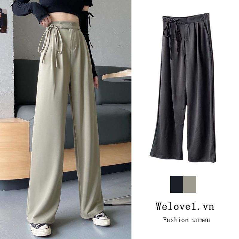 Quần Dài Ống Rộng Lưng Cao Thời Trang Mùa Hè Phong Cách Hàn Quốc Cho Nữ