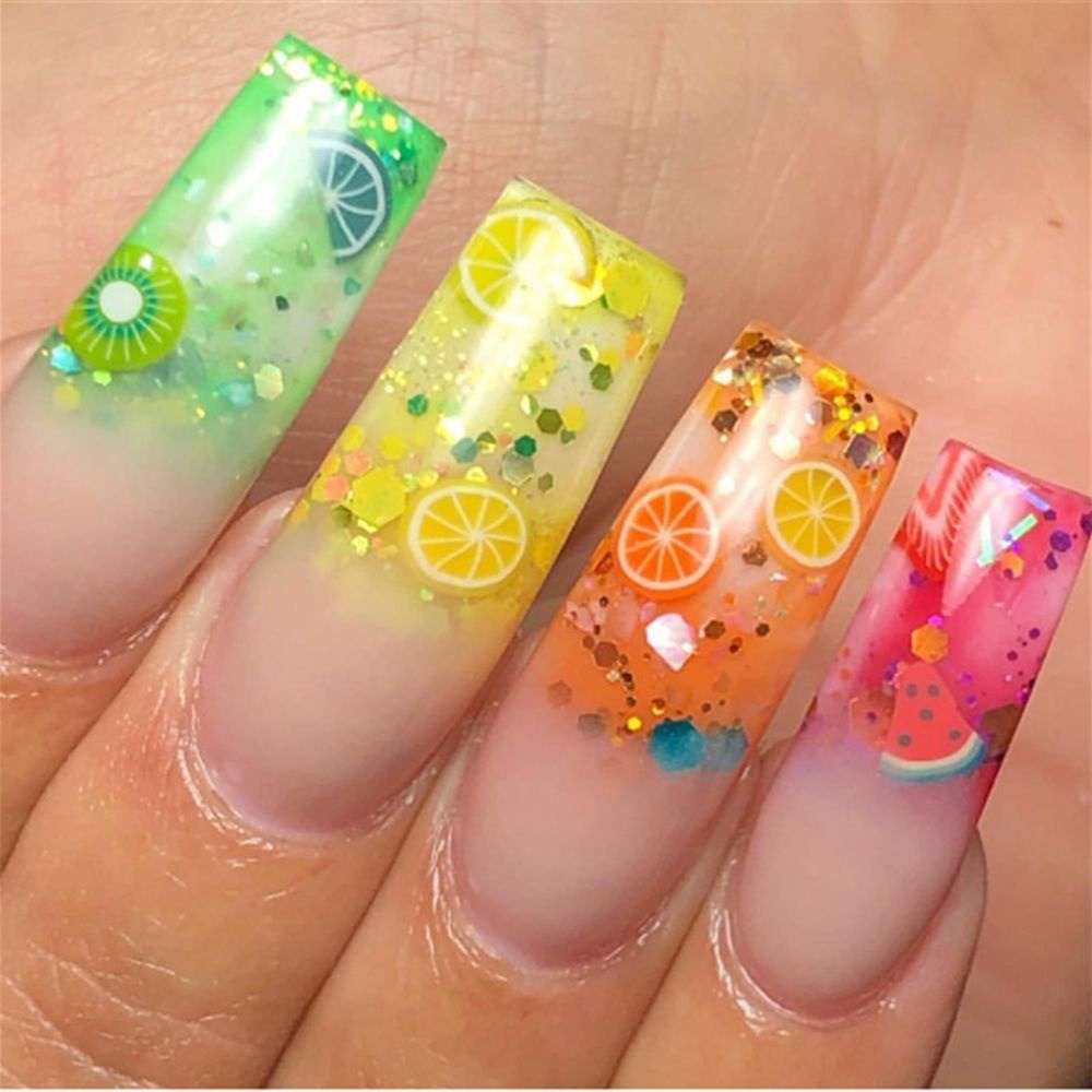 [Hàng mới về] Túi 1000 miếng dán trang trí móng tay họa tiết trái cây/lông vũ 3d thời trang diy