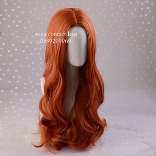 [có sẵn] Tóc Giả Xoăn Dài Không Mái Màu Cam