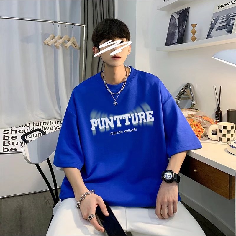 Áo Thun Dáng Rộng Cổ Tròn In Chữ Thời Trang Mùa Hè Phong Cách Hàn Quốc Cho Nam Giới Size M-5XL