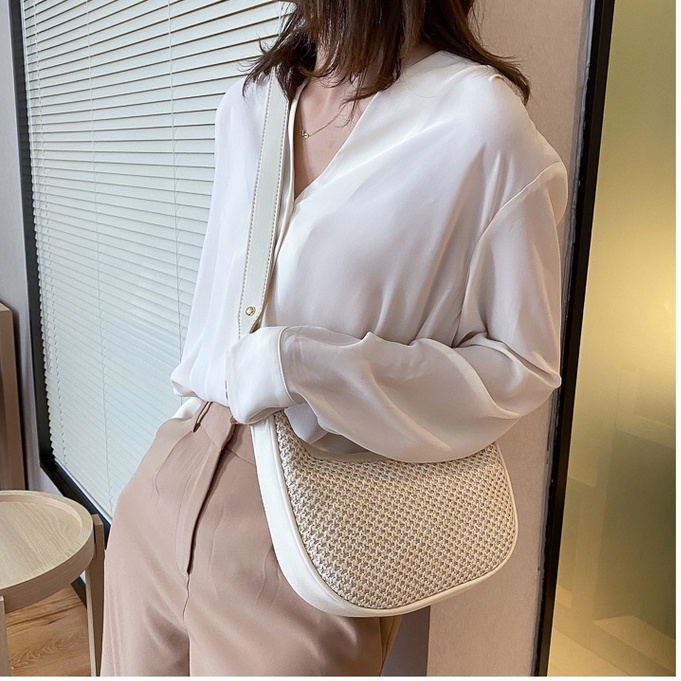 Túi Poly phối da Satchel (Yên ngựa) - phong cách Hàn Quốc - đeo chéo đeo vai
