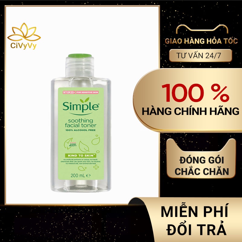 Nước Hoa Hồng Simple Làm Dịu & Cân Bằng Độ Ẩm Da 200ml