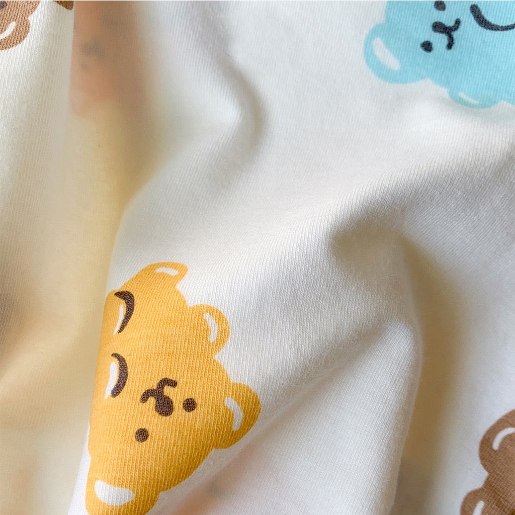 Bộ Áo Liền Quần Tay Ngắn In Hoạt Hình Gấu + Băng Đô Dễ Thương Cho Bé Sơ Sinh