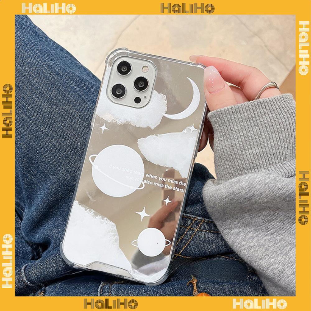 iPhone Case Acrylic Reflective Mirror Airbag Shockproof Protection Camera Moon Planet Compatible with iPhone 11 iPhone 13 Pro Max iPhone 12 Pro Max iPhone 7 Plus iPhone xr