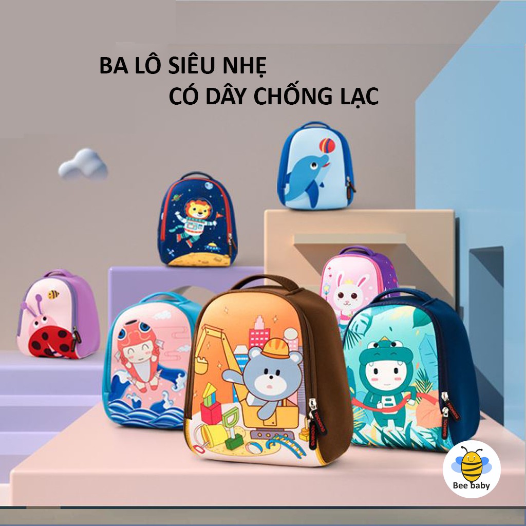 Balo đi học cho bé mầm non GELU KIDS chất liệu vải xốp siêu nhẹ, có dây chống lạc - BL001