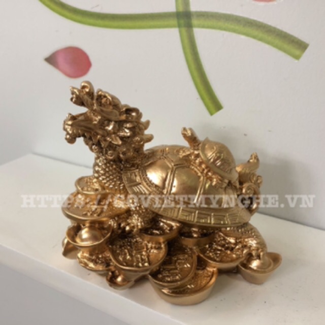 Tượng Đá Long Quy Phong Thủy Trấn Trạch Hóa Sát - Cao 10cm - Màu Nhũ Vàng