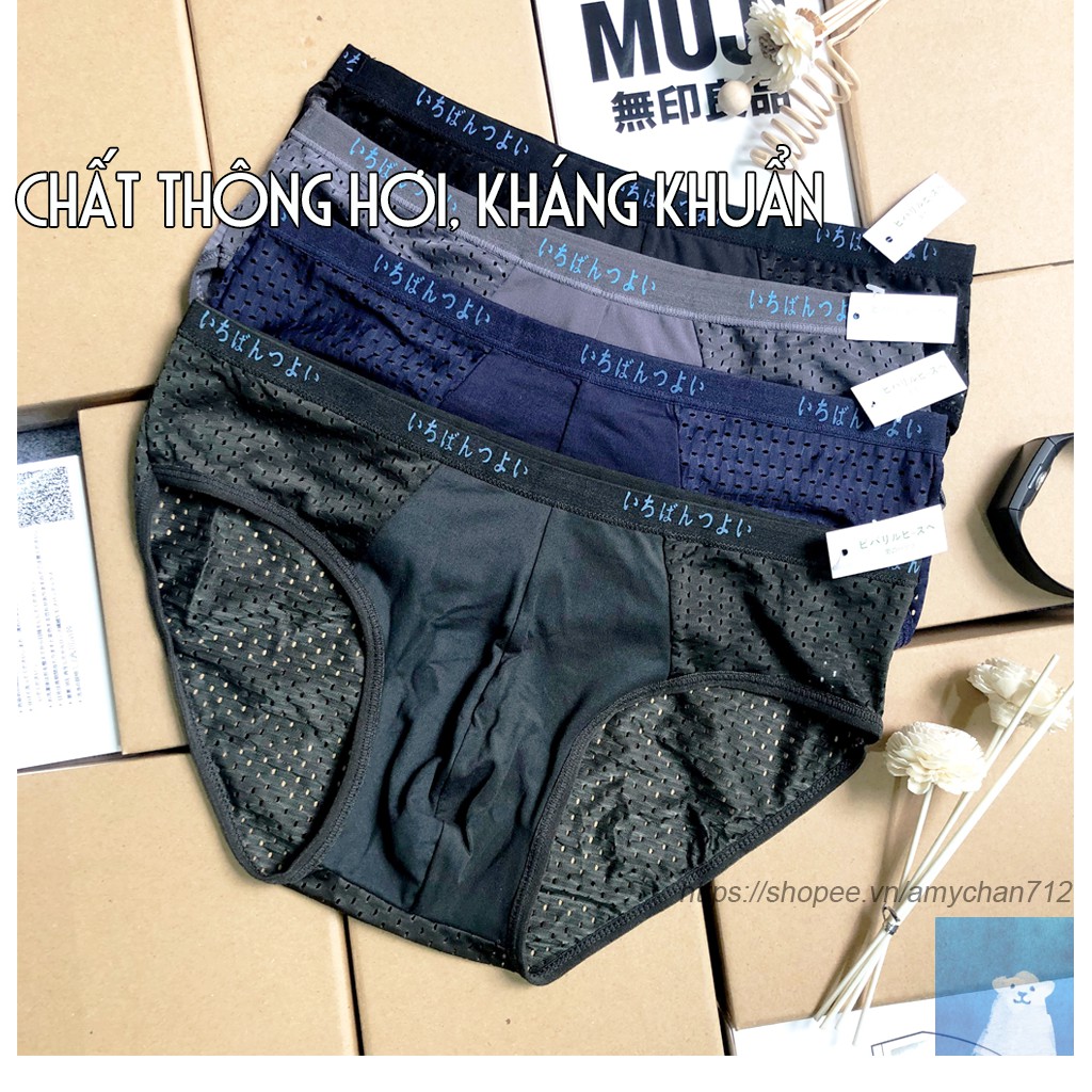 Hộp 4 chiếc quần lót nam chính hãng xuất Nhật - quan lot nam chất Thông hơi, Kháng khuẩn, Khử mùi - 