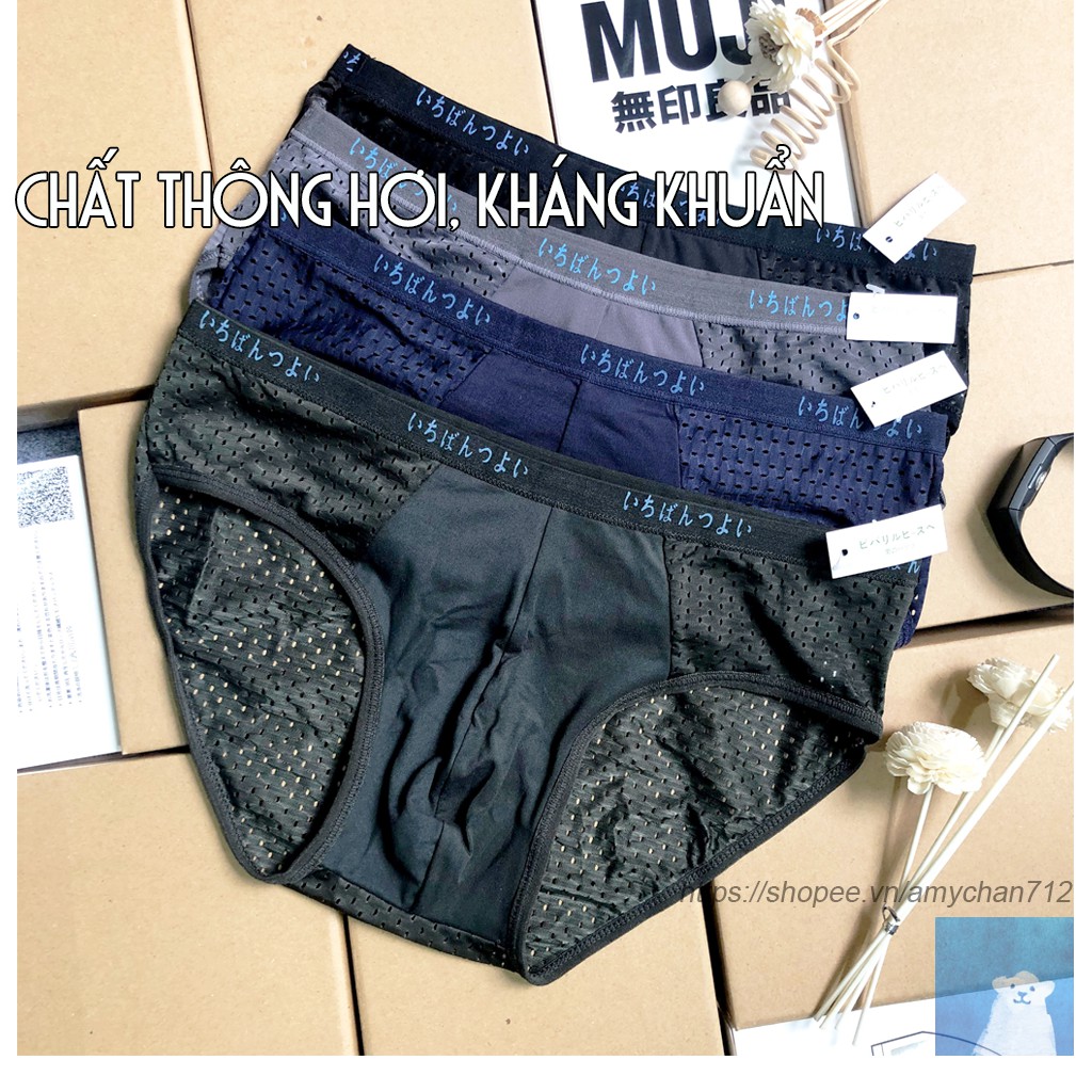 Hộp 4 chiếc quần lót nam chính hãng xuất Nhật - quan lot nam chất Thông hơi, Kháng khuẩn, Khử mùi - Sịp tam giác MJ