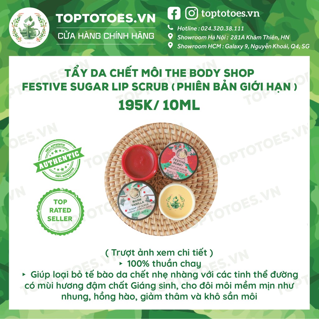 Tẩy da chết môi The Body Shop Festive Sugar Lip Scrub dưỡng môi hồng, mịn, giảm thâm và khô sần môi