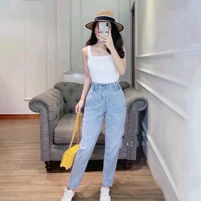 Quần bò nữ, quần jean baggy nữ cạp chun bèo ôm vòng eo, che khuyết điểm, chân thẳng