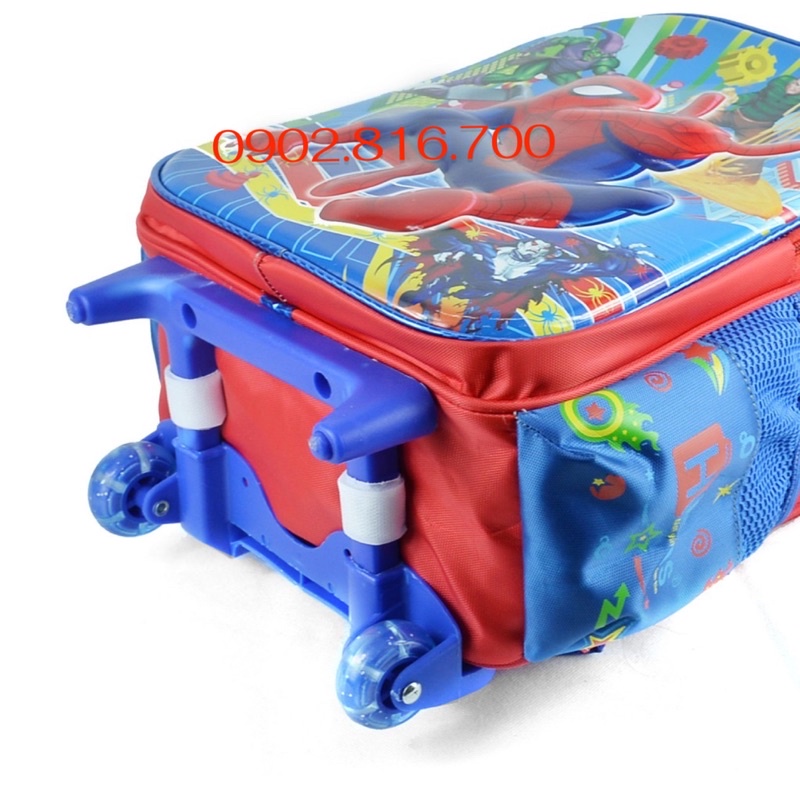 Balo cần kéo đi học tháo ráp được cho bé trai tiểu học cấp 1 hình siêu nhân nhện Spiderman - HINTAS - HUDUY