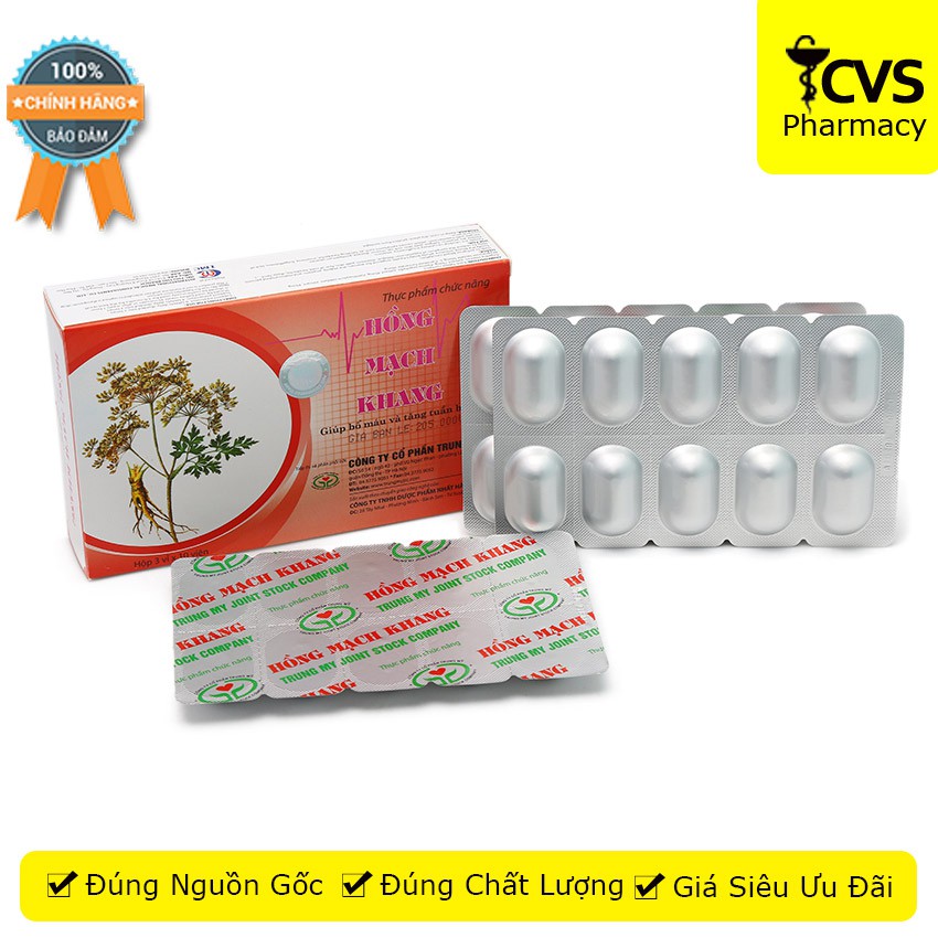 Hồng Mạch Khang - Giúp bổ máu và tăng tuần hoàn dành cho người huyết áp thấp - Hộp 30 viên CVSpharmacy
