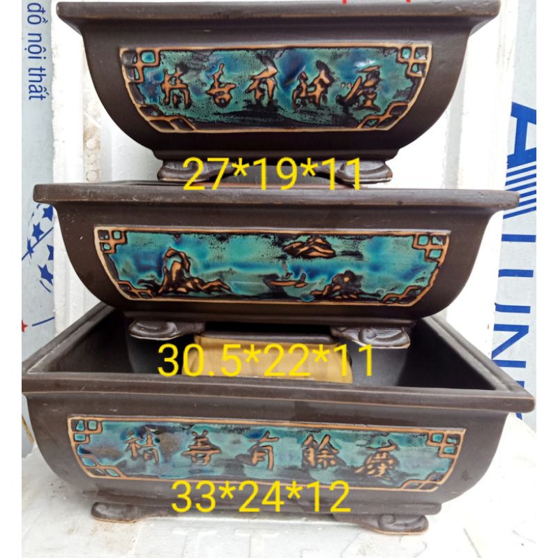 bộ 3 chậu chữ nhật đất nung