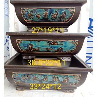 Bộ 3 chậu chữ nhật đất nung