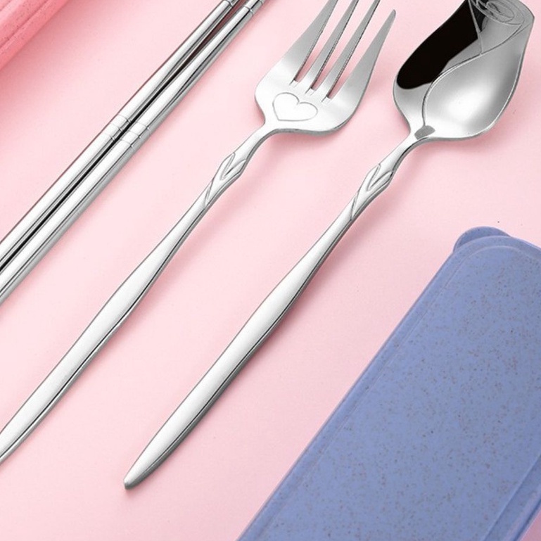 Bộ muỗng đũa nĩa thìa inox 304 mạ bạc thìa đũa ăn cơm trưa văn phòng dã ngoại cá nhân - GIA DỤNG HÀ NỘI