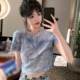 Tie-dye Drawstring Top Short Cropped Short Sleeve T-shirt