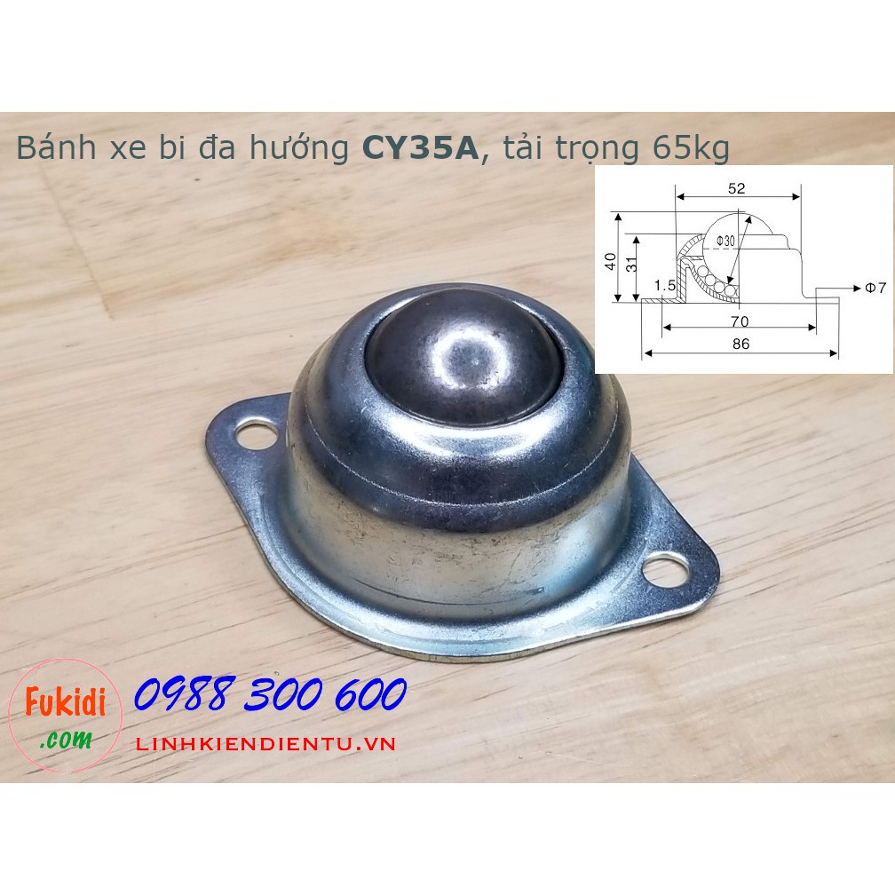 Bánh xe dẫn động đa hướng dạng bi tròn bằng thép CY15A, CY25A, CY30A, tải trọng 10kg, 30kg và 65kg