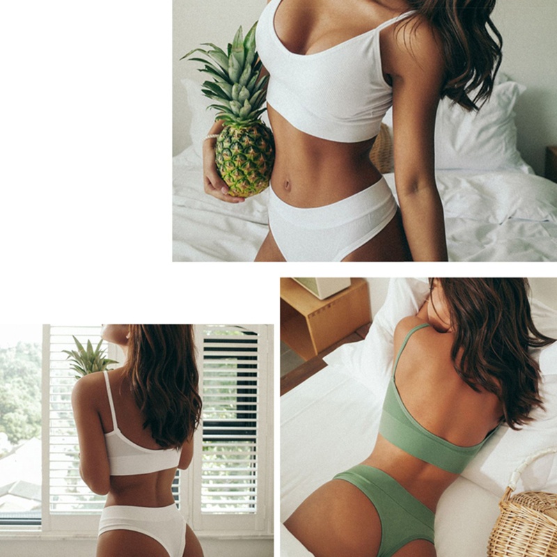 Youyo Bộ Đồ Lót 2 Món Gồm Áo Ngực Cổ Chữ V Hở Lưng Không Gọng Có Đệm Nâng Ngực + Quần Lọt Khe Thấp Màu Trơn