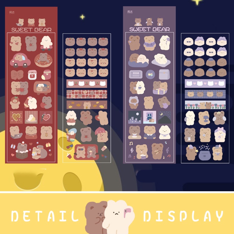 Sticker Set 2 Tấm PET Hình Gấu Sweet Bear