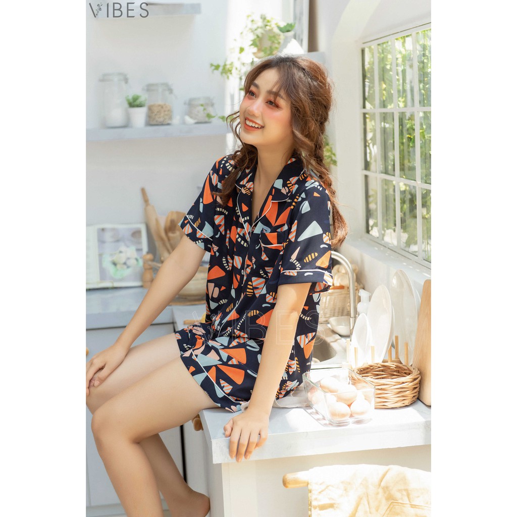 Bộ đồ mặc nhà pijama đùi VIBES Pattern Navy Py Set