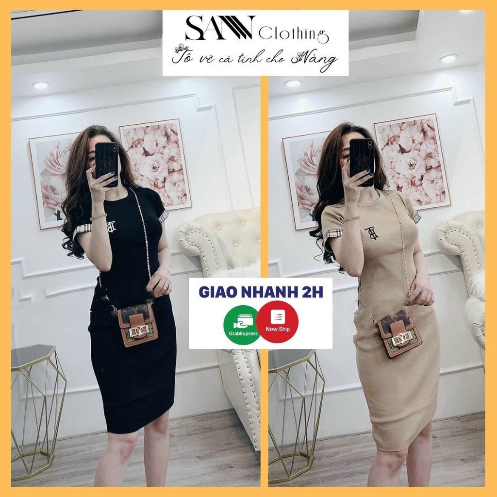 Đầm body tay ngắn thêu chữ xinh yêu, đi dự tiệc, đi chơi dạo phố, đi bar sang chảnh thời trang SANMAY-VD026