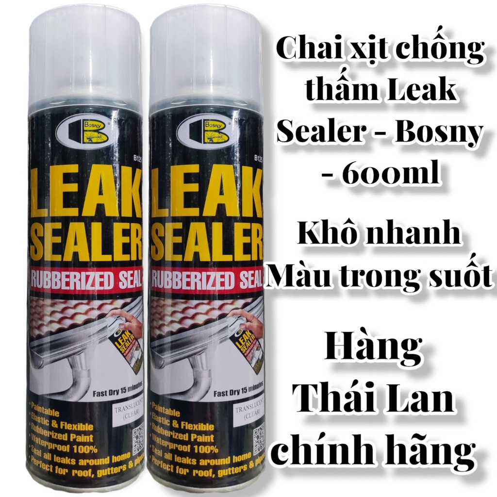 Chai xịt chống thấm, chống nước đa năng Leak Sealer - Bosny - Màu trong suốt - 600ml - made in Thái Lan