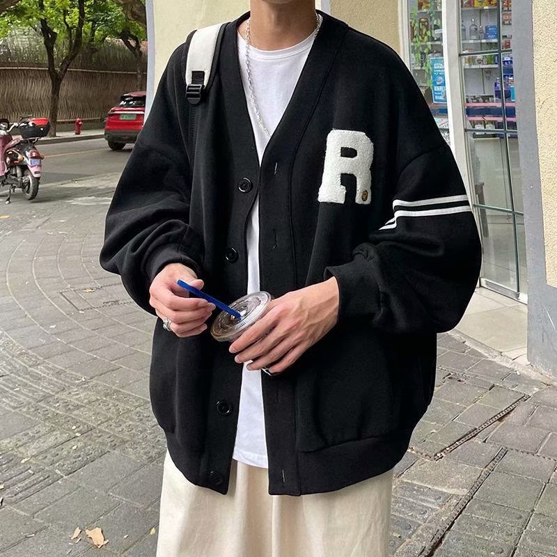 Áo Khoác Cardigan Tay Dài Dáng Rộng In Chữ Phong Cách Hàn Quốc Thời Trang Mùa Thu Cho Nam