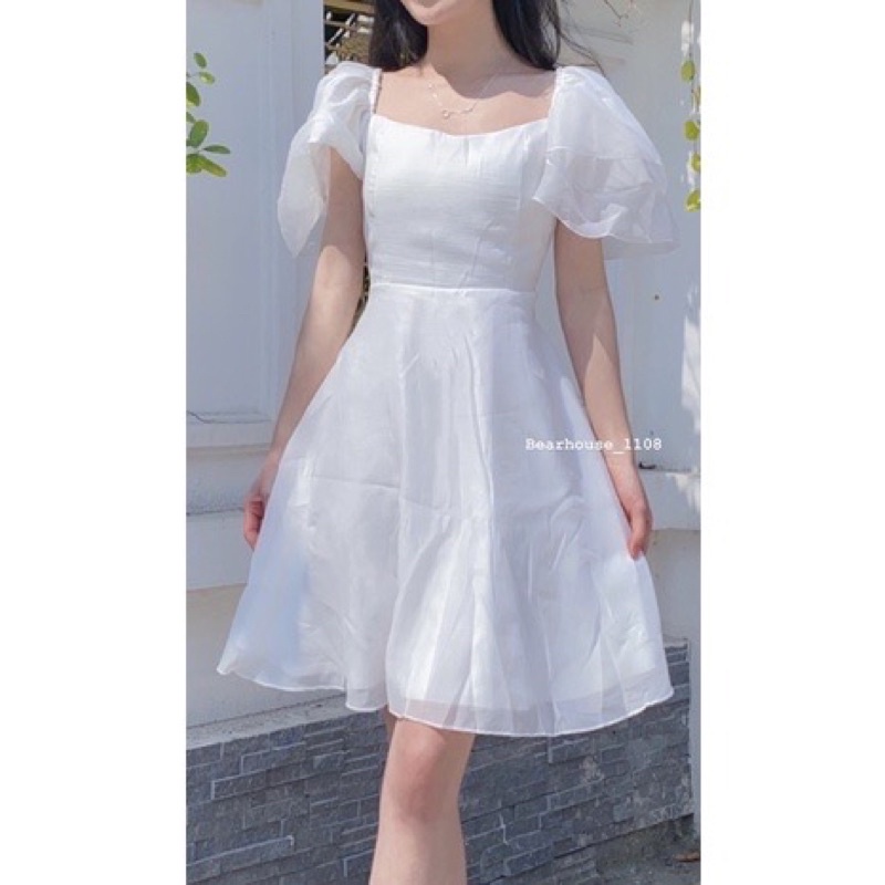 Đầm Baby Doll Bánh Bèo Vai Phồng 2 Lớp Chất Voan mềm, Váy Công Chúa Chụp Kỷ Yếu, Đi Chơi, Dự Tiệc Bồng Xinh
