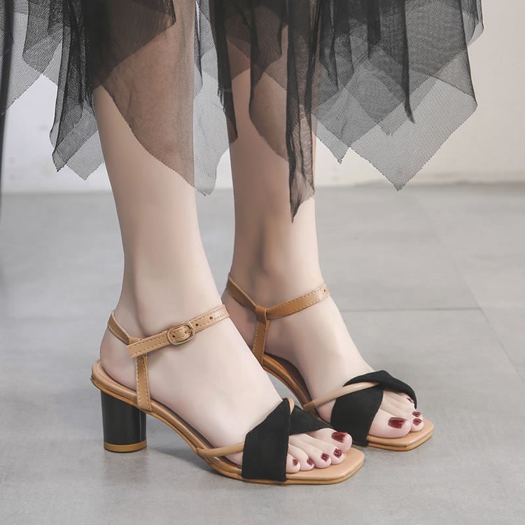 Giày Sandal Cao Gót Mũi Tròn Hở Ngón Thời Trang Cho Nữ