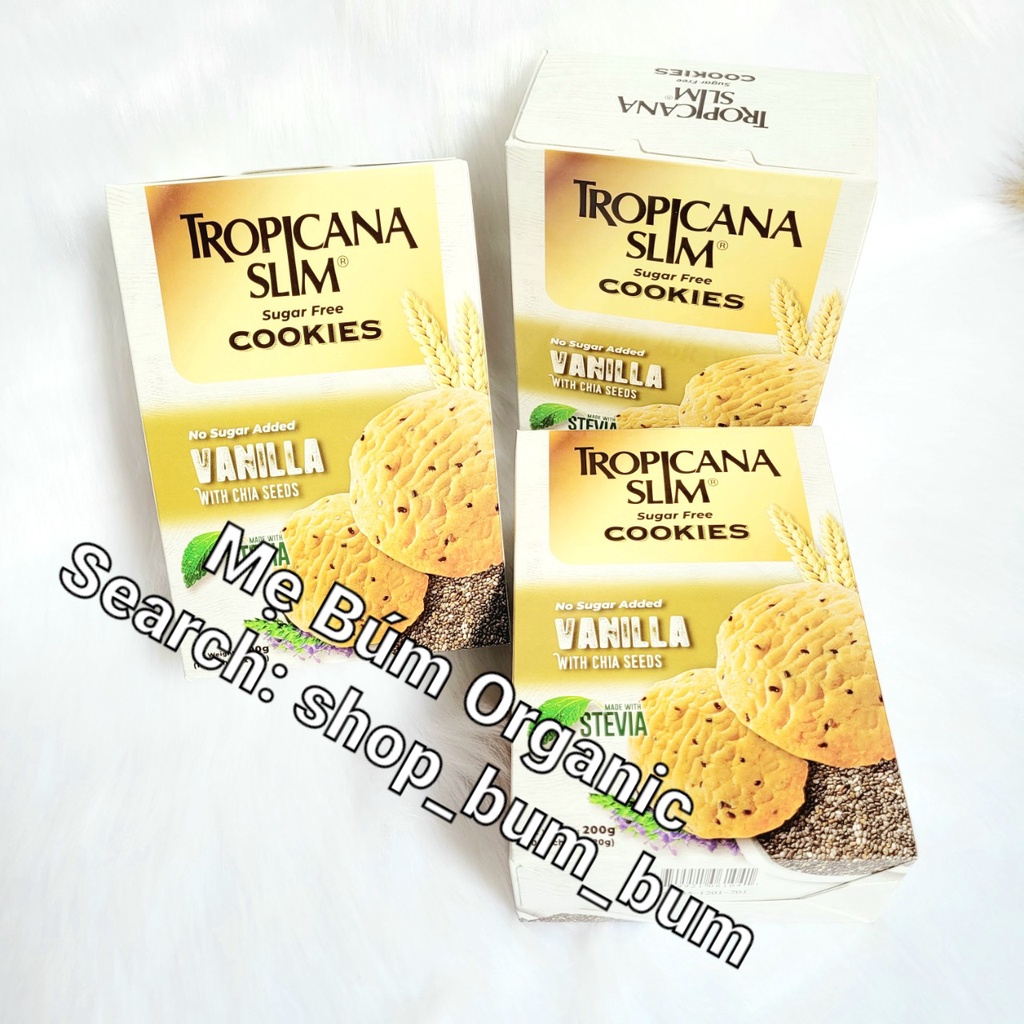 [HCM giao hỏa tốc] Combo 3 hộp Bánh Cookies yến mạch hạt chia vani không đường Tropicana Slim ăn kiêng - Hộp 200g