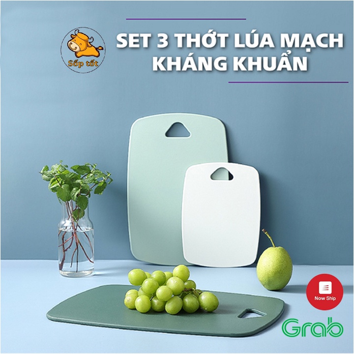 Thớt kháng khuẩn - Combo 3 chiếc, chất liệu nhựa lúa mạch, an toàn, chống trơn trượt, nấm mốc, độ cứng tốt GD240