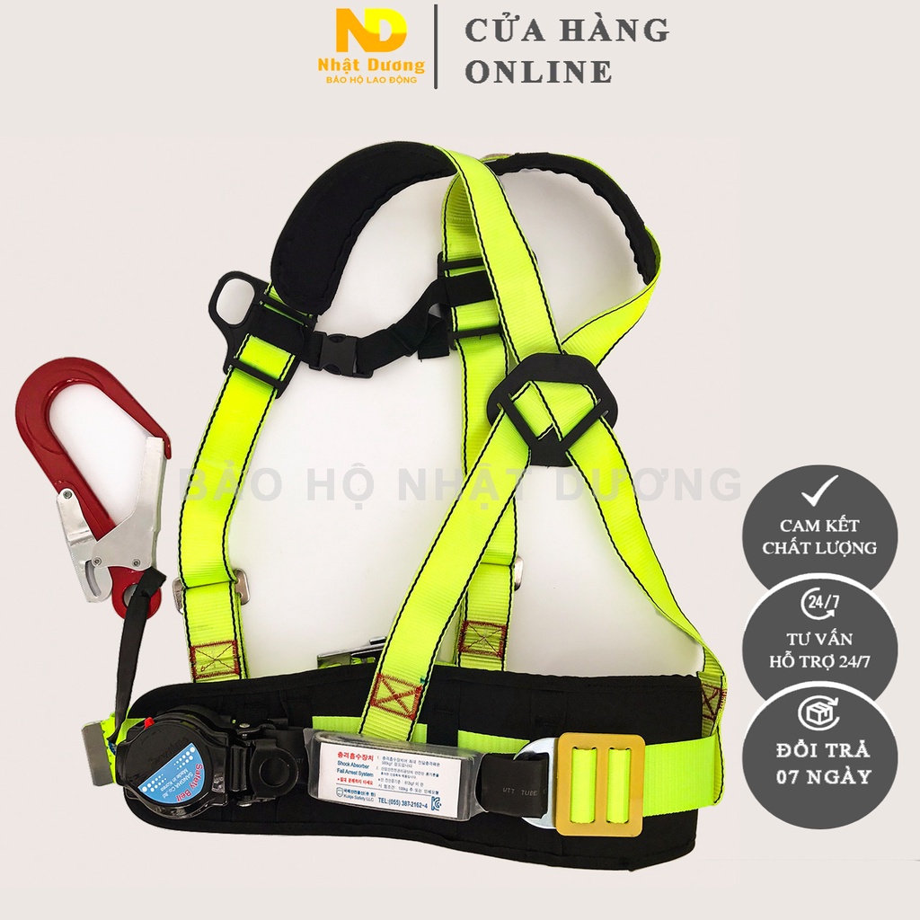 Dây đai an toàn bán thân hộp thu rút tự động BT08 giảm xóc móc nhôm, Dây bảo hộ lao động Nhật Dương cao cấp