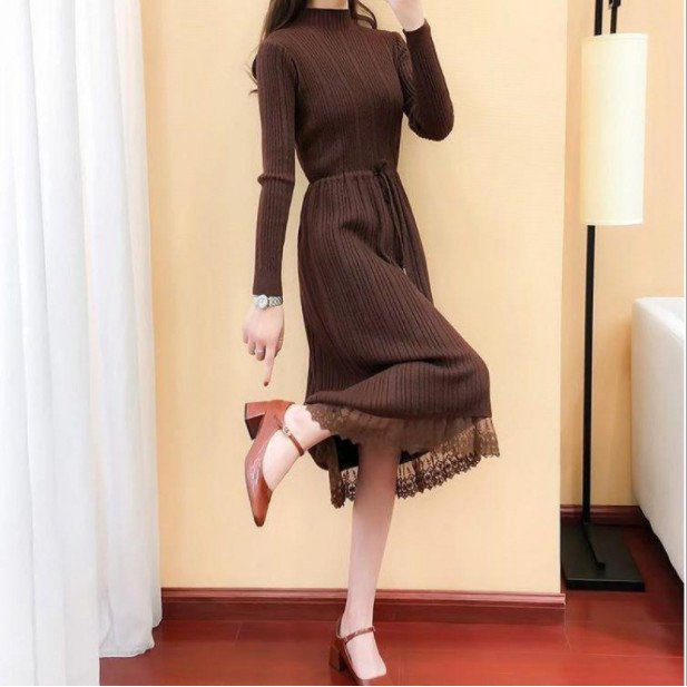 Đầm len nữ,Đầm len nữ xoè dáng dài thời trang thu đông Al06