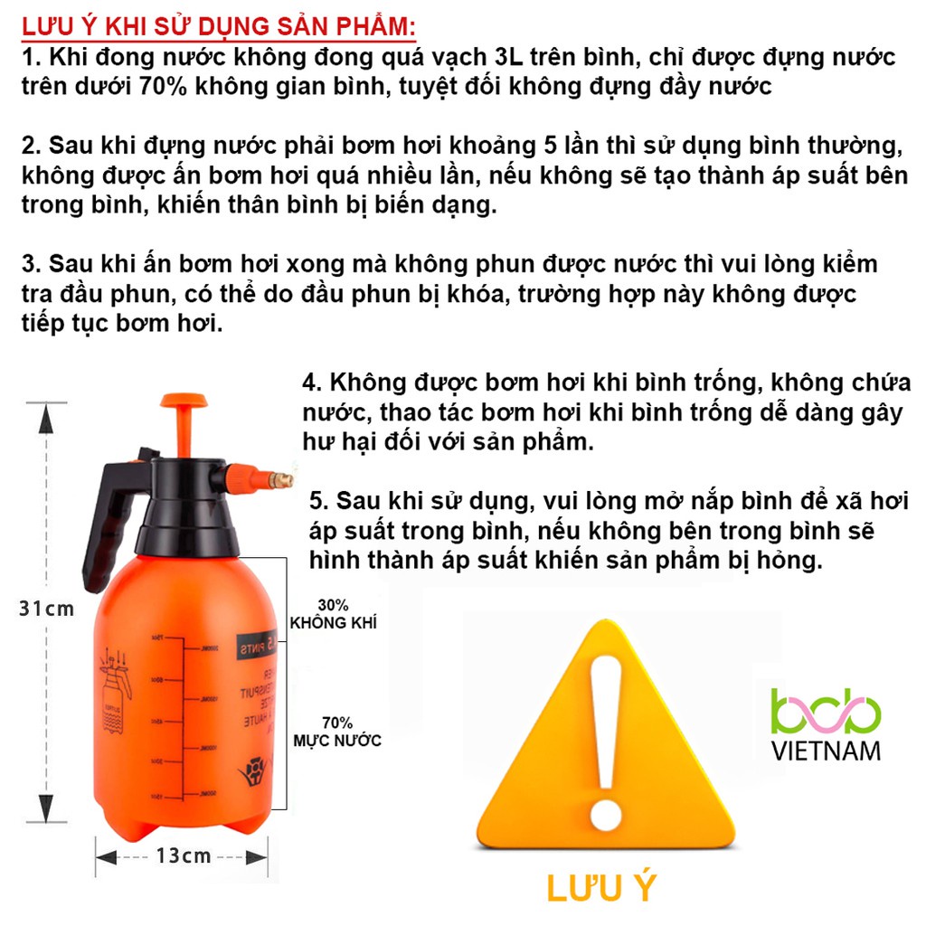 Bình xịt phun sương tưới cây cao cấp 3L 2L - Bình áp suất nén khí mẫu mới 3 Lít 2 Lít - Có khoá giữ