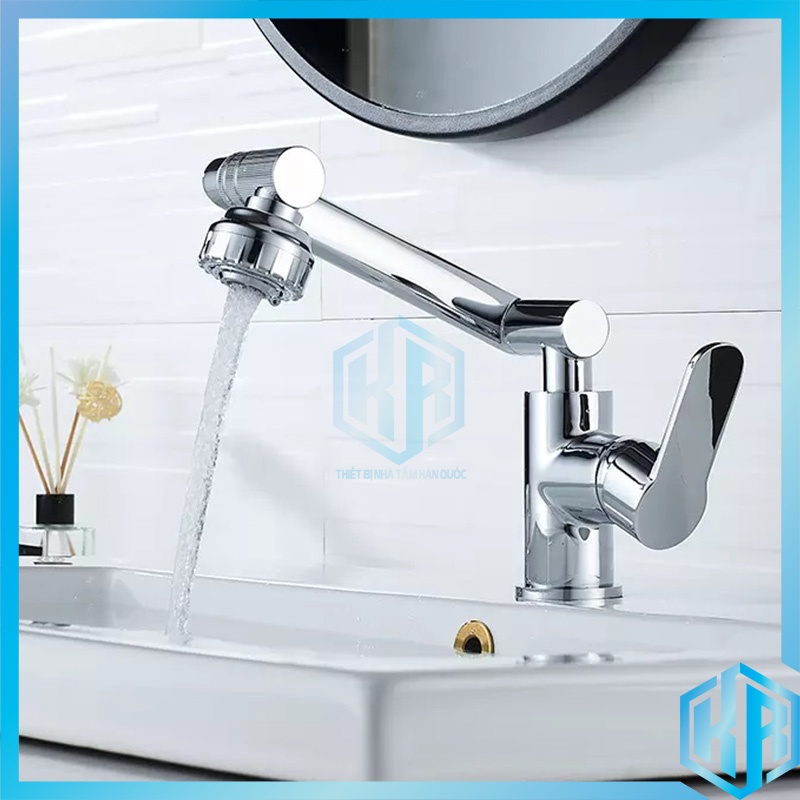 Vòi lavabo nóng lạnh Inox 304 xoay 720 độ đa chiều với 8 hướng xoay tiện dụng mạ Chrome màu Bạc cao cấp