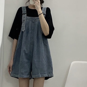 Quần Yếm Denim Ống Rộng Phong Cách Hàn Quốc Thời Trang Mùa Hè Hàng Mới Cho Nữ