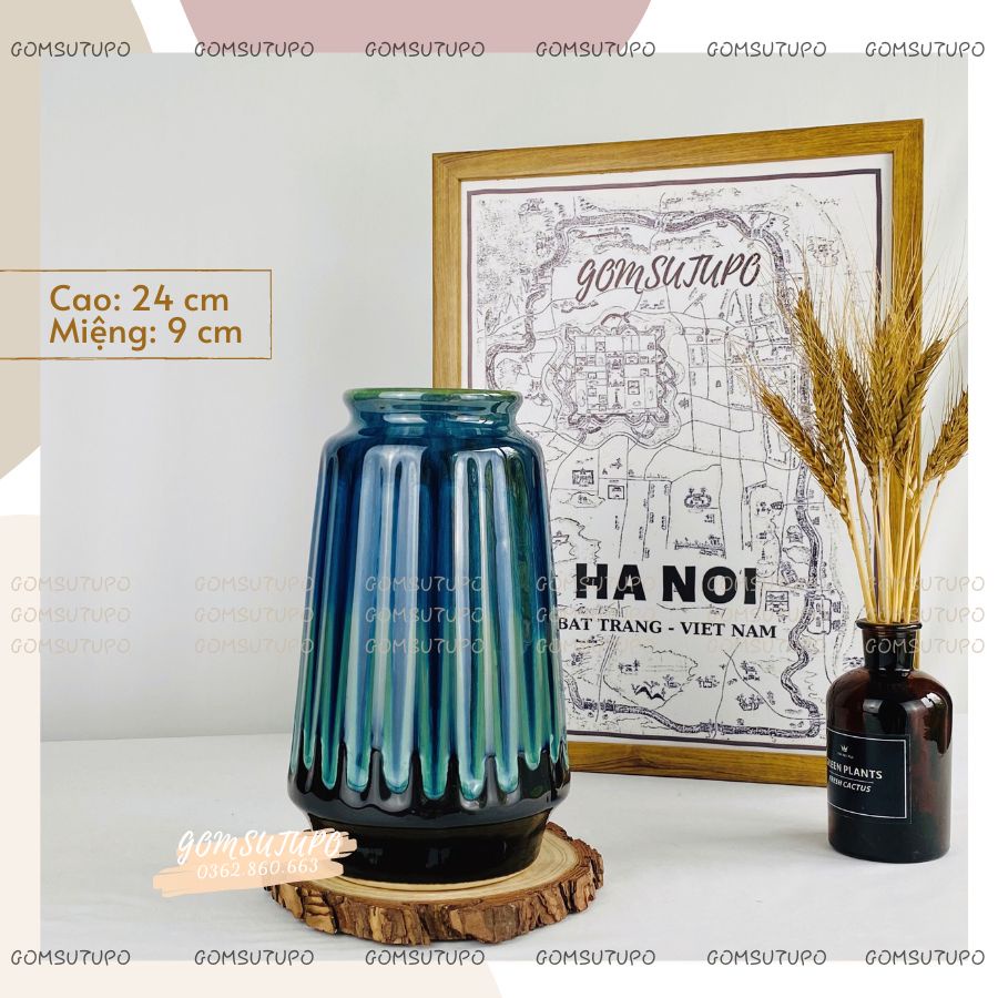Bình Hoa Gốm Hỏa Biến Đá size Nhỡ - Lọ Hoa Để Bàn Decor Trang Trí - gomsutupo Bát Tràng