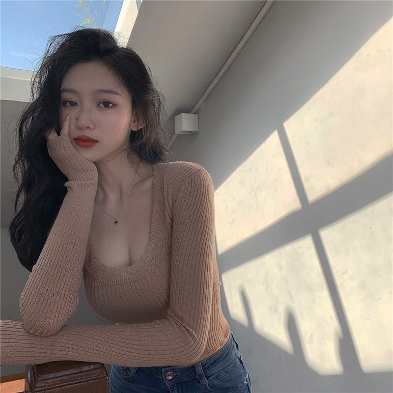 COZOK Áo Len Tay Dài Dáng Ôm Quyến Rũ Dễ Phối Đồ Cho Nữ