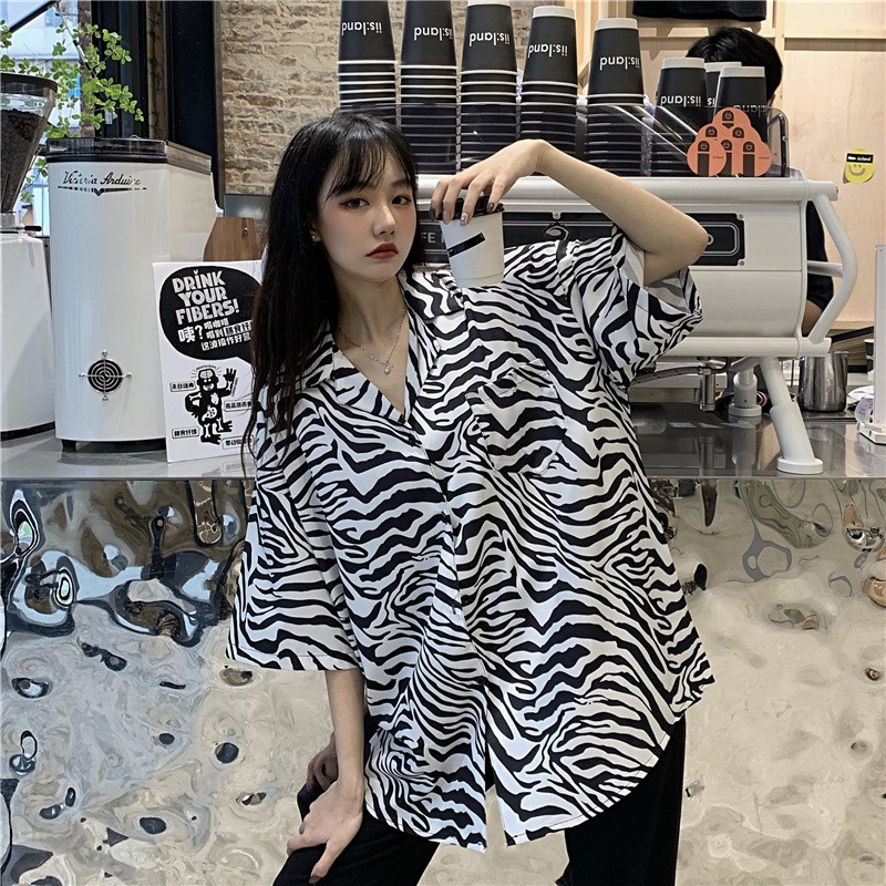 Áo sơ mi nam tay lỡ form rộng họa tiết loang vằn chất thô kate ulzzang 1sizeshop