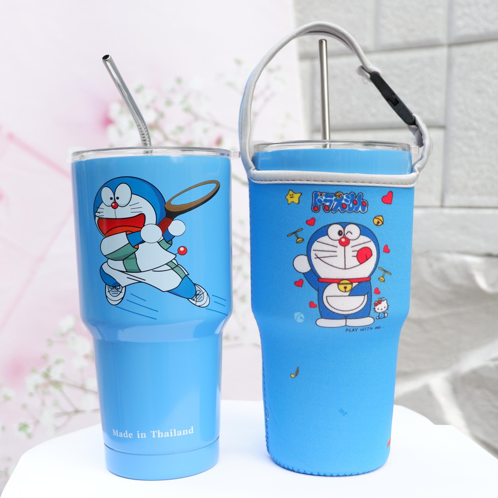 Ly giữ nhiệt inox 900ml hoạt hình tặng kèm ống hút và túi vải NPP Shop1988