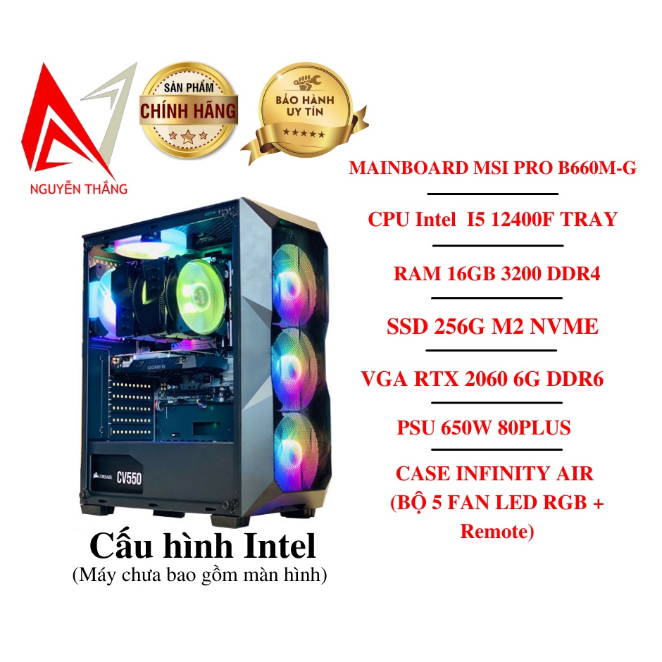 Thùng PC GAMING ALDER LAKE I5 THẾ HỆ 12 ( B660 - I5 12400F - RAM 16G - RTX2060 )