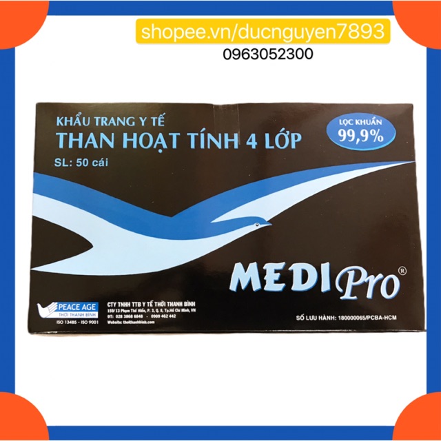 KHẨU TRANG THAN HOẠT TÍNH 4 LỚP MEDIPRO HỘP 50 Cái