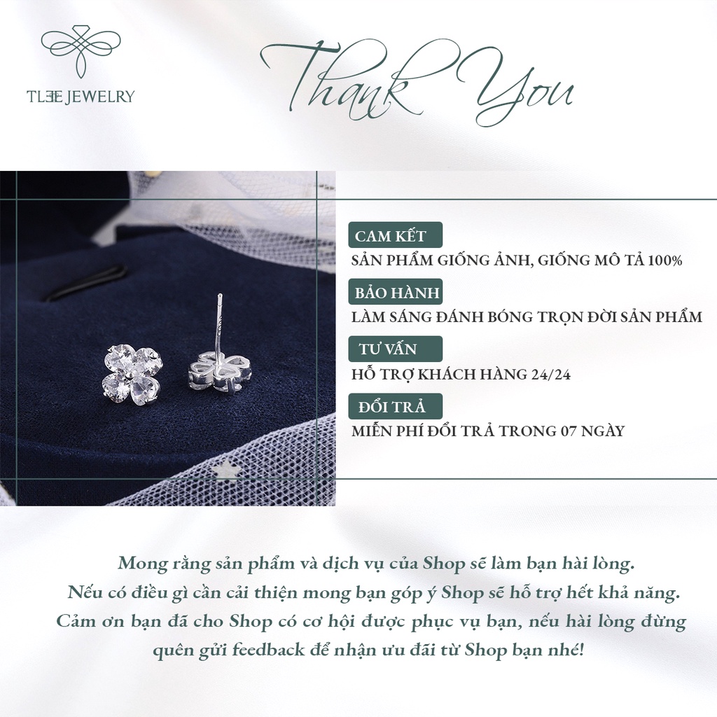 Khuyên tai bạc nữ TLEE cỏ bốn lá đính đá sang trọng NCJ B0123