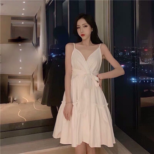 Đầm 2 dây xoè cột nơ eo, đầm tiểu thư babydoll 2 dây - A5U | BigBuy360 - bigbuy360.vn