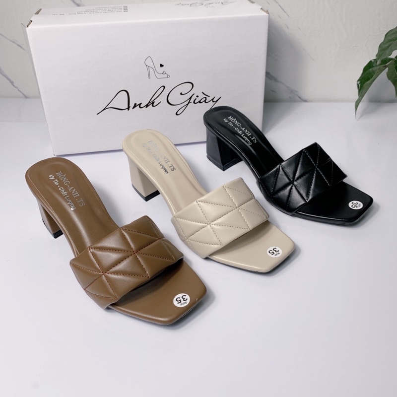 DL28 - Guốc quai ngang da lì trần chỉ gót vuông 5p VNXK kiểu dáng trẻ trung nữ tính phù hợp đi làm đi chơi, đi học